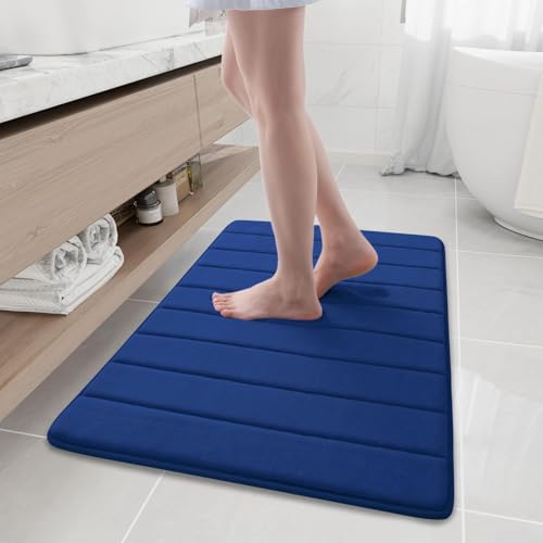 Buganda Memory Foam Bath Mat, 35" x 24", Ultra Soft Bathroom Rugs, Water Absorbent and Machine Washable Bath Rug Runner for Bathroom, Shower, and Tub, Navy Blue - color: Navy Blue, size: 35" X 24"