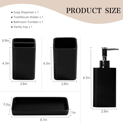 YMXYJM Bathroom Accessories Set, 4 Pcs Bathroom Accessory Set, Soap Dispenser, Toothbrush Holder, Qtip Holder Set, Bathroom Sets Complete, Bathroom Sink Set for Modern Home Decor, Black - style: Black