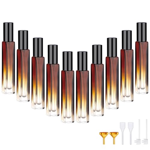 Segbeauty 10pcs 0.34oz Travel Perfume Bottle, 10ml Empty Refillable Glass Perfume Atomizer, Portable Cologne Dispenser Spray Bottle Travel Size Sample Bottles Sprayer Fragrance Making Kit Amber - color: Amber, style: Bulk Mini Bottles