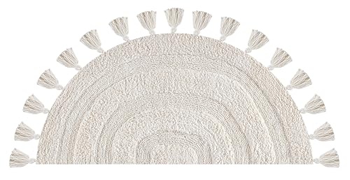 Cotton Half Circle Boho Bathroom Rug with Antiskid 22"x36" Ivory – 100% Cotton Scalloped Bath Mat, Anti?Skid, Soft & Absorbent Bathroom Rug for Shower, Tub & Entryway - color: Ivory, size: 22"x36" - Half Circle