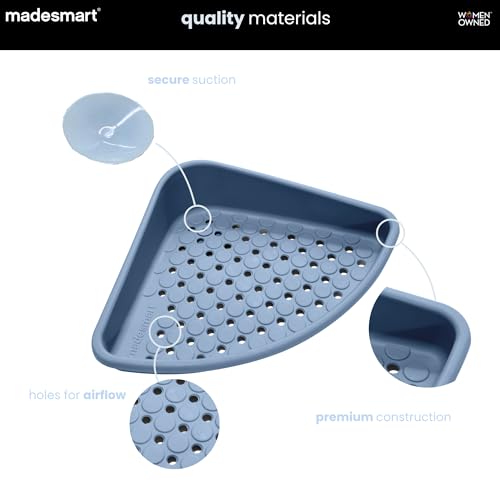 madesmart Bathtub Corner Shelf, Suction Cup Bath Organizer for Shampoo, Soap, Razors & Shower Accessories, Non Slip Bathroom Storage Tray with Drainage Holes, Blue - color: Blue