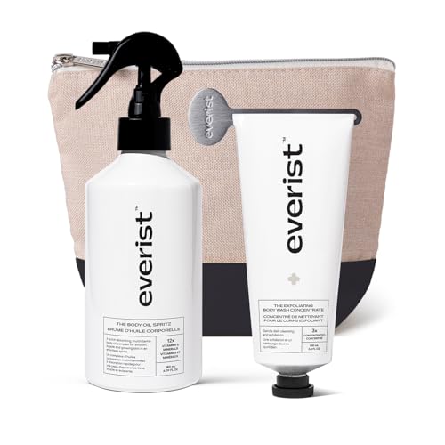Everist The Silky Skin Ritual Set, 3.4 fl. oz Exfoliating Body Wash Concentrate & 6.09 fl. oz Body Oil Spritz in Jute Travel Bag, Cleansing & Hydrating For All Skin Types - style: Silky Skin Ritual Kit