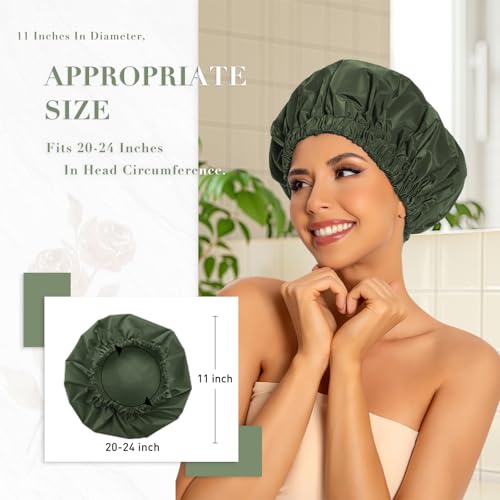 Edoneery Reusable Shower Caps for Women, Waterproof Long Hair Bonnet | Washable Design, Wide Elastic Band, Large Fit, Holds Long Hair, Braids Friendly, Bath Accessories, Spa, Travel - color: Green