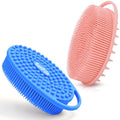 Silicone Body Scrubber – Dual-Sided Silicone Loofah for Shower, Soft Exfoliating Body Bath Shower Scrubber Loofah Brush Easy-to-Clean for Sensitive Kids Women Men All Kinds of Skin, Set of 2 - color: Navy Blue and Pink