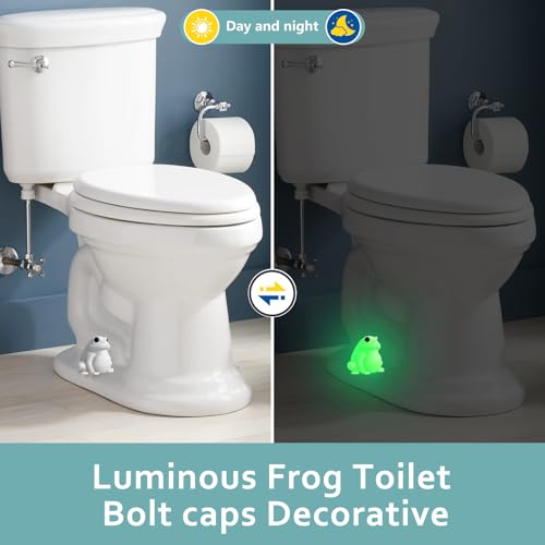boeemi Frog Toilet Bolt Covers Decorative Glow in The Dark- 2PCs Toilet Screw Caps Luminous Green PLA Cute Bathroom Decor Accessories Push-on Install - style: White Frog