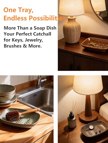 Miamolo Soap Dish for Shower, Ceramic Soap Dish for Bar Soap Sponge, Soap Holder Saver Tray for Bath Kitchen Sink Bathtub, Farmhouse Decor, Raised Pattern - Keep Soap Dry, Dark Brown - color: Dark Brown, size: Floating Point Design