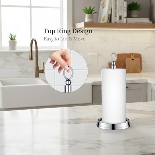 KASUNTO Paper Towel Holder (with Heavy Weighted Base) Steel Paper Holder countertop，Black Paper Towel Holder for Kitchen Countertops, Bars & Dining Tables,Fits Standard & Jumbo Rolls,Chrome - color: Poilshed Chrome