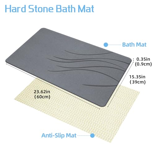 Stone Bath Mat, Diatomite Fast Drying Non Slip Stone Shower Mat, Super Absorbent for Bathroom & Kitchen, Multi-Use as Pet Mat, Easy to Clean 16"x24", Gray - color: Style 02-gray, size: 16"x24"