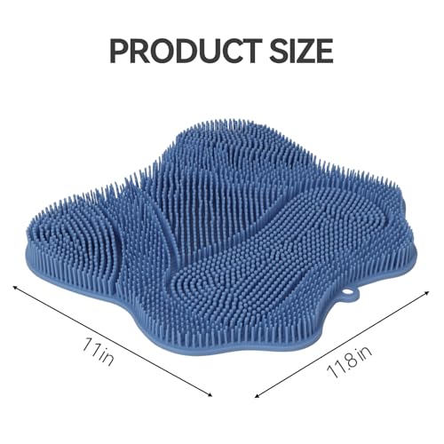 ozner Silicone Shower Foot Scrubber Mat,Back Washer Bath Wash Pad Exfoliating & Massage, Wall Mounted Slip Strong Suction Cups for Use in Cleaner Men and Women (Blue) - color: Blue
