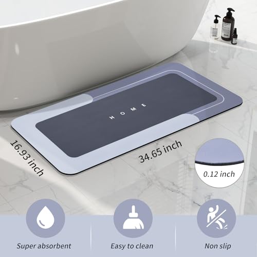 Housego Absorbent Bath Mat Magic Rug, Quick Drying Magic Bath Mat Non-Slip Floor Rug Rubber Backed for Bathroom Kitchen Shower Sink, Water Absorbent (1PC, 16.93''x34.65'', Blue) - color: Blue, size: 1'5" x 2'11" (Rectangular)