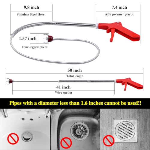 50 Inch Toilet Snake Drain Auger Cleaner Tool, Upgraded Grabber Unclogger Tool, Toilet Auger Clog Remover Tool, Stainless Steel Telescoping Rod for Pick/Grab Objects Clogged in Toilet Pipes/Drain - style: 50inch Toilet Grabber Tool