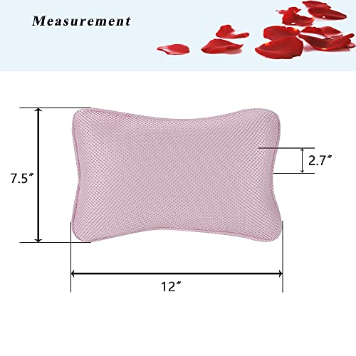 Bath Pillow for Tub, Non Slip with 2 Large Suction Cups, Breathable Soft, Comfortable Head Neck Support, Machine Washable (Pink) - color: L-pink