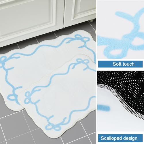 Lounsweer 3 Pcs Blue and White Plaid Shower Curtain Set, Gingham Shower Curtains with Bath Rugs Checkered Bathroom Curtain Set for Bathroom Farmhouse Hotel Tub, 72 x 72