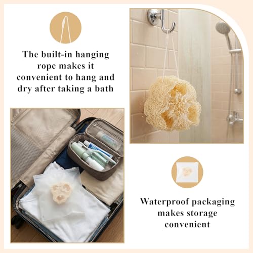 24 Pcs Mini Natural Loofah Sponges, 12 Pcs 2 Inch Single Wrapped Egyptian Loofah Bath Sponge with 12 Travel Pouches, Exfoliating Shower Scrubber for Body Face Skin Care & Kitchen Cleaning