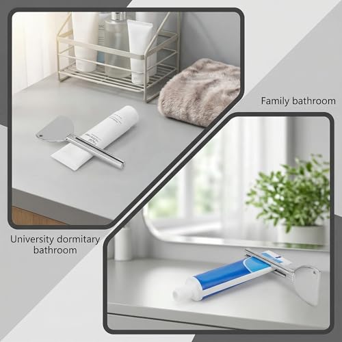 Toothpaste Tube Squeezer Set, Silver Half-Moon Roller Key for Small Paste Tubes, Manual Turn Handle for Bathroom Vanity Travel Kit, 3 Pieces - color: Silver