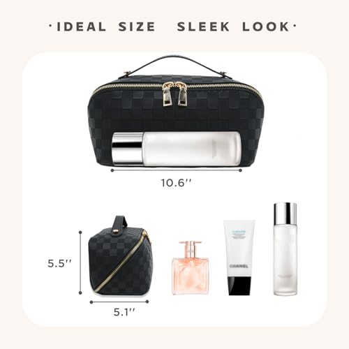 Travel Makeup Bag – Large Cosmetic Organizer with Waterproof PU Leather, Smooth Double Zipper & Tear-Resistant Lining, Toiletry Pouch for Women (Black) - color: 02-Black