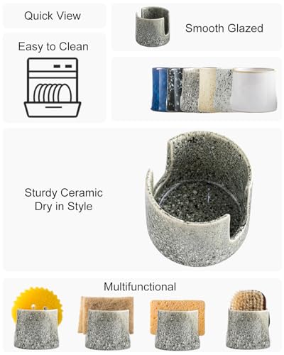 Zoeeker Kitchen Sponge Holder, Ceramic Dish Sponge Holder Scrubby Daddy Farmhouse Dish Rack Brush Holder for Bathroom, Kitchen, Sink, Special Gray - color: Special Gray, size: Cylindrical