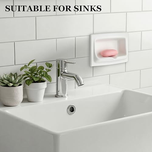 1 Pcs 9.8 x 6.5 White Vintage Recessed Ceramic Soap Dish for Shower Wall, Space-Saving, Large Retro Ceramic Soap Holder, Self-draining Built-in Holder for Bathroom & Laundry Keep Dish Dry - style: Recessed