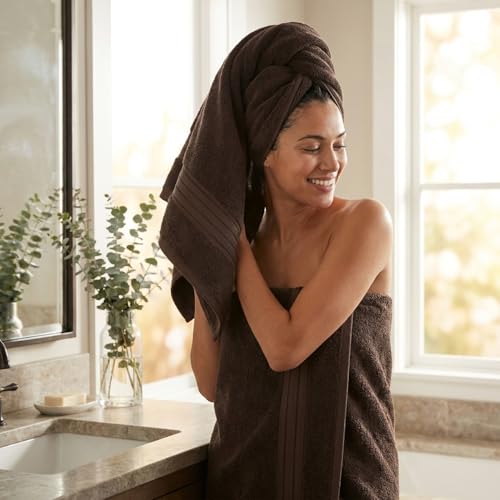 COZYART Brown Bath Towel Set, Cotton Hotel Large Towel Bulk for Bathroom, Thick Bathroom Sets of 6 with 2 Bath Towels, 2 Hand Towels, 2 Washcloths, 650 GSM - color: Brown, size: 6 Piece Towel Set