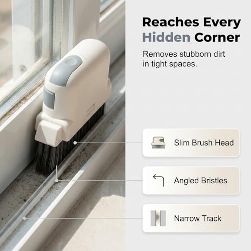 3 in 1 Groove Cleaning Brush, 2026 New Window Track Cleaning Tool with Hard Bristles and Hidden Scraper, Multifunctional Crevice Brush for Sliding Door Track, Window Seal, Sill, Kitchen (Orange) - color: Orange