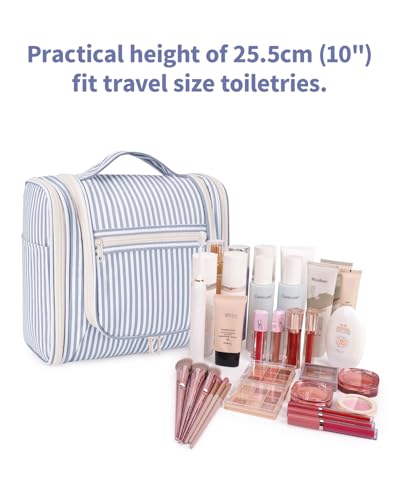 Narwey Striped Hanging Travel Toiletry Bag for Women, Travel Bag for Toiletries, Makeup Bag Organizer Cosmetic Bags Make Up Bags for Women (Greyish Blue Stripe) - color: CA-Greyish Blue Stripe, size: Large