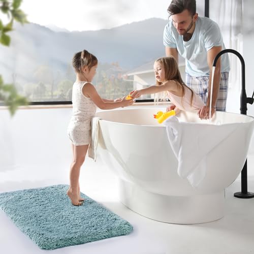 TECHMILLY Super Soft Shaggy Bathroom Rugs, Absorbent Thick Non Slip Microfiber Bath Rugs, Quick Dry Machine Washable Bath Mat for Bathroom Floor, Bathtub and Shower 17"x24" - color: Blizzard Blue, size: 1'5" x 2' (Rectangular)