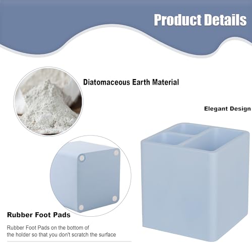 Diatomite Toothbrush Holders Tooth Brush Organizer - Blue | Water-Absorbent Material, 3 Slots for Electric Toothbrush and Toothpaste, for Bathroom Countertop, Shower, Vanity - color: Blue