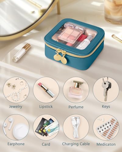 Soimeat Mini Makeup Bag, Small Makeup Bag for Purse, Waterproof Clear Makeup bag, Leather Cosmetic Bag, Square Make Up Bag Pouch, Toiletry Bag for Travel, Car and Women, Blue - color: Blue, size: Mini