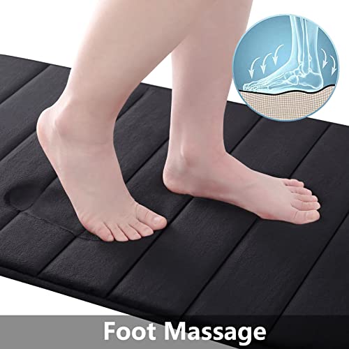 Buganda Memory Foam 3 Pieces Bathroom Rugs Set - Thick Soft Absorbent Bath Mats, Washable Small/Large/Contour Bath Rugs (24" x 16" + 30" x 20" + 24" x 20", Black) - color: Black, size: 24" X 16" + 30" X 20" + 24" X 20"