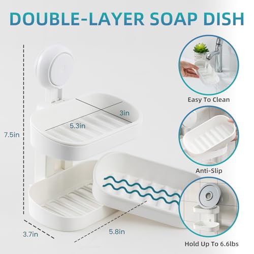 TAILI Soap Holder Soap Dish for Shower, Suction Cup Soap Holder for Shower Wall, Bathroom Accessories, Removable Strong Hold Soap Saver, Drill Free, White 2 Layer - color: White, size: 2 Tier