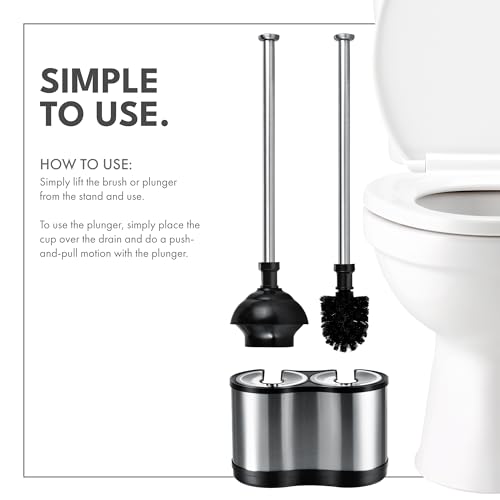 ToiletTree Products Modern Deluxe Freestanding Toilet Brush and Plunger Combo (Stainless Steel, Brush and Plunger Combo Set 4.5” x 9.75” x 18.5") - style: 2.Combo