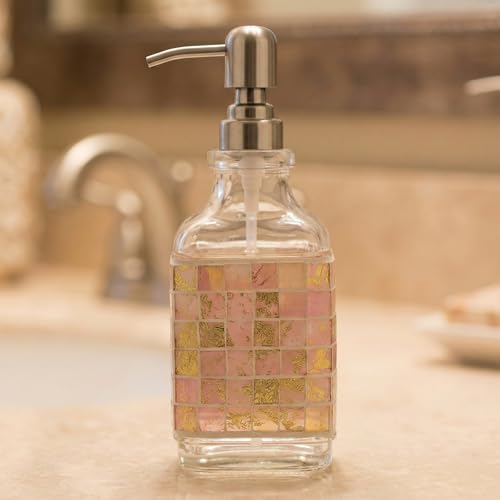 BOPPIE Handcrafted Mosaic Glass Soap Dispenser, Modern Countertop Hand & Dish Soap Dispenser for Bathroom/Kitchen, Refillable Liquid Soap Bottle with Stainless Steel Rust Proof Pump (Mosaic Golden) - color: Mosaic Golden