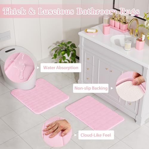 Bathroom Set - 26PC Bathroom Sets with Shower Curtain and Rugs, Bathroom Accessory Set, Pink Bathroom Set, Elegant Bathroom Accessories Set, Shower Curtain Set, Trash Can & Soap Dispensers - color: Light Pink & Gold, size: Bath Set+Shower Curtain+Bath Rug