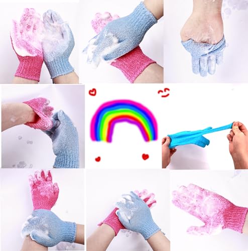 24 Pcs Exfoliating Bath Gloves Shower Gloves, 12 Colors Double Sided Exfoliating Gloves for Beauty Spa Massage Skin Shower Body Scrubber Bath Accessories, Made of Nylon