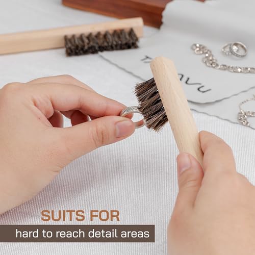 TAKAVU Horsehair Detail Brush Set, Silver Cleaning Brushes & Polish Cloth for Silverware Plateware Jewelry - color: 4pcs Horsehair Brush Set
