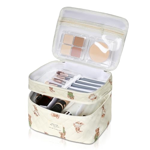 Gosect Makeup bag, Large Cosmetic Bag for Women Girls, Cute Quilted Makeup Bags, Floral Coquette Aesthetic Toiletry Bag, Travel Make Up Organizer Bag (Bear) - color: Bearr