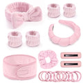Spa Gift Set: Bubble Headband, Face Wash Headband, Skin Care Wristbands for Ladies and Women - color: Pink