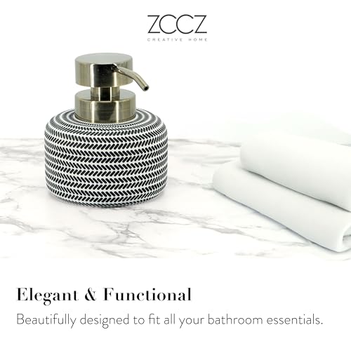 ZCCZ Black and White Bathroom Accessories Set, 4 Pieces - Toothbrush Holder, Soap Dispenser, Vanity Tray, Tumbler - Countertop Organizer for Bathroom Decor - Modern Accessory Set for Home and Office - color: Black and White