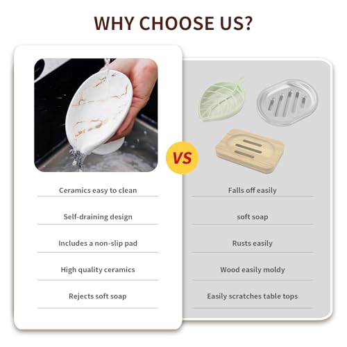 Agyiuns Soap Dish, Soap Holder Self Draining Leaf Shape Soap Dishes，White and Gold Marble Pattern Ceramic Draining Soap Tray for Shower, Bathroom Sink, Kitchen (Small Size-Marble White, 1) - color: Small Size-marble White