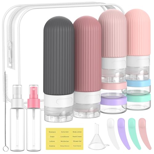 ME.FAN Travel Bottles for Toiletries,18 Pack Silicone Portable Size Bottle, TSA Approved Refillable Cosmetic Container Kits for Conditioner, Shampoo, Lotion,Face Cream - Pink - color: Pink
