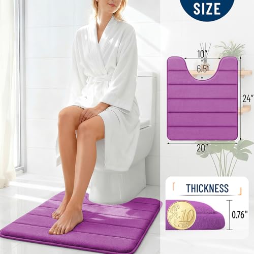 OLANLY Memory Foam Toilet Rugs U Shaped 24x20, Super Soft Absorbent Contour Bath Rugs, Quick Dry, Machine Washable Toilet Mat, Bathmat Floor Carpet, Bathroom Home Decor Accessories, Purple - color: Purple, size: 24" X 20" Contour Rug