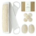 Premium Natural Loofah Exfoliating Scrubber Set - Back Scrubber, Body Pads & Facial Sponges | 8-Piece Bath & Shower Gift Set for Women (Luxury Gift Box)