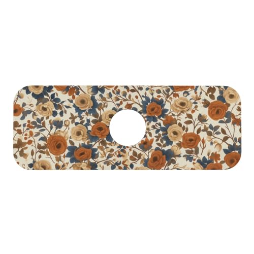 Faucet Draining Mat For Kitchen Sink, Peony Flower Blue Leaves Diatom Mud Absorbent Drain Pad For Bathroom Kitchen Sink Splash Guard Drying Mat - color: Peony Flower Blue Leaves