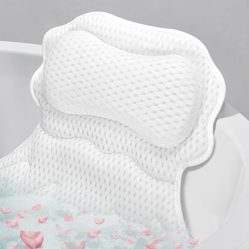 SetSail Bath Pillow, Relaxing Bath Pillows for Tub Neck and Back Support Soft 4D Breathable Air Mesh Ergonomic Bathtub Pillow with 6 Strong Suction Cups and Hook Luxury Bathroom Accessories,White - size: White1