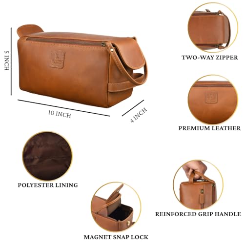 Full Grain Leather Toiletry Kit for Men & Women – Travel Toiletries & Shaving Bag Organizer, Water-Resistant Grooming Case for Bathroom, Makeup & Cosmetic Storage - Cognac Brown - color: Cognac Brown