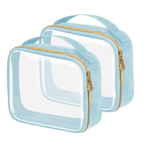TSA Approved Travel Toiletry Bag,2 Pack Clear Makeup Bags with Handles,Quart Size Clear Cosmetic Bags for Traveling Women,Men,Carry on Airport Airline Compliant Bag,Blue - color: Blue, size: 2 Pack, Medium