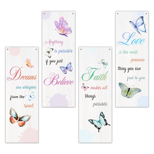 4 Pcs Butterfly Wall Decor Wooden Sign, Butterfly Inspirational Sign Decor For Women Friends, Dream Believe Wooden Hanging Sign, Inspirational Wall Art For Bedroom Home Farmhouse Room Decorations, A08 - color: Butterfly Inspirational
