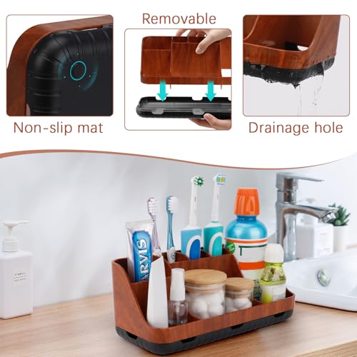 GFWARE Bathroom Decor and Accessories - Detachable 7 Slots Kids Electric Toothbrush and Toothpaste Holde for Bathroom Tray Countertop Vanity Storage, Bathroom Sink Storage Organizer, Red Wood - color: Red Wood