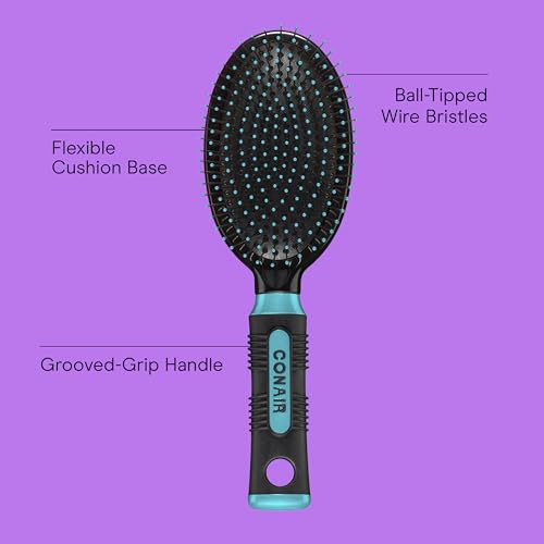 Conair Salon Results Hair Brush, Detangling Hair Brush for Men and Women, For All Hair Types, Metal Bristles and Cushion Base - color: Teal, size: Wire Cushion Brush (Pack of 1)