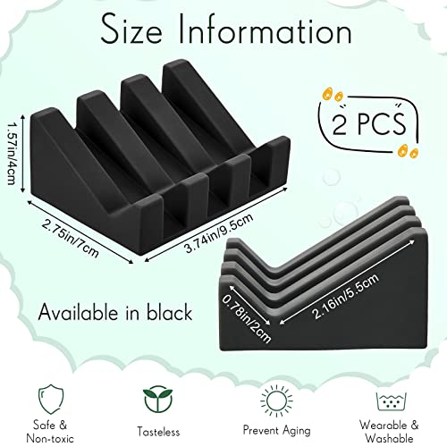 Cunhill 2 Pieces Silicone Soap Dish Self Draining Soap Dish Shower Waterfall Bar Soap Holder Tray with Drain Soap Saver for Kitchen Bathroom Accessories (Black) - color: Black